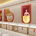 Elegant Jewelry Store Interior With Red Gold Decor Display Counters And Model Posters 3d model