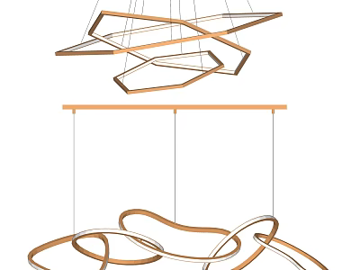 Modern Geometric Chandelier With Curved Metal Frames And Wooden Accents For Interior Design 3d model