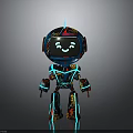 Colorful Robot Character With Smiling Face Glowing Lines And Artistic Mechanical Design 3d model