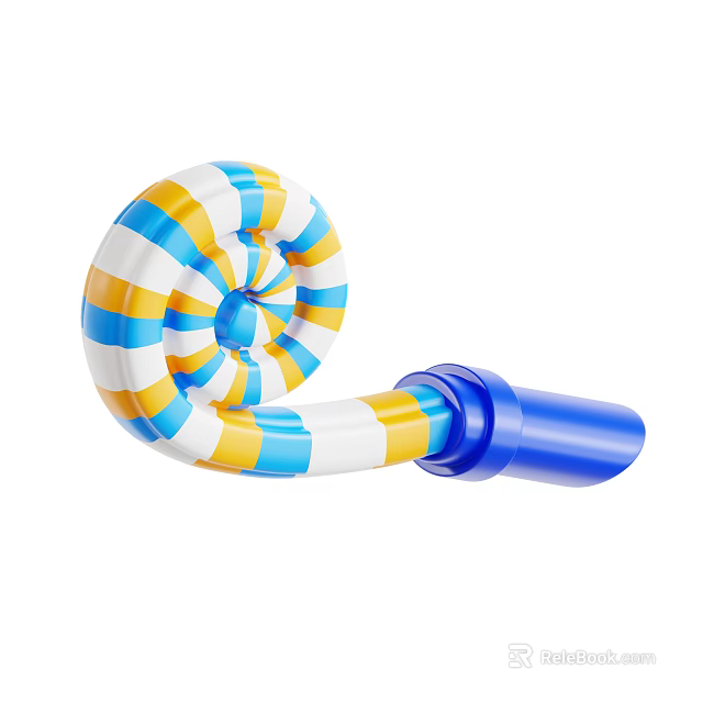 Colorful Decorative Ornament Set With Spiral Shape Blue Yellow White Stripes And Blue Tube Design 3d model 