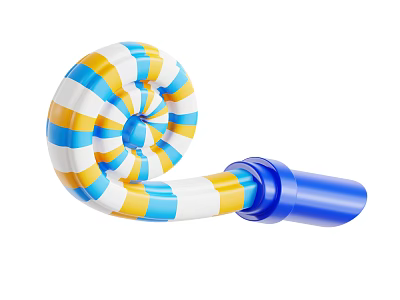 Colorful Decorative Ornament Set With Spiral Shape Blue Yellow White Stripes And Blue Tube Design 3d model