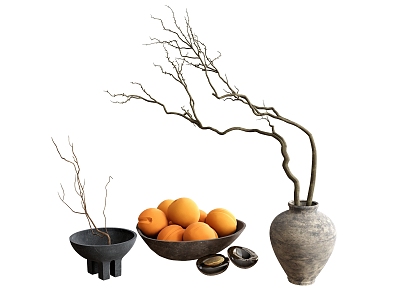 Ornaments Vase Plant Dead Branches Orange Potted Plant model