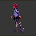 Game Movie Character With Red Hair Purple Hoodie Cartoon Graphic Skirt And Roller Skates