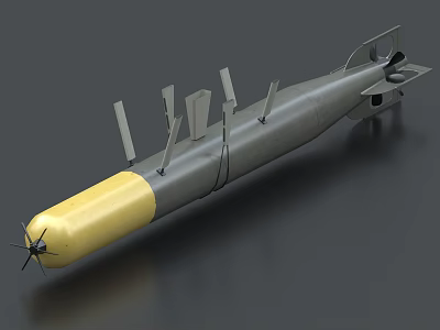 Military Missile With Yellow Nose Cone Gray Body And Aerodynamic Stabilizing Fins 3d model