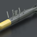 Military Missile With Yellow Nose Cone Gray Body And Aerodynamic Stabilizing Fins