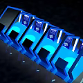 Blue Illuminated Archway With Multiple Arch Structures Blue Floor Lighting And Exhibition Panels