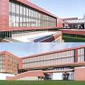 Modern School Simple Red Brick Primary School 3d model