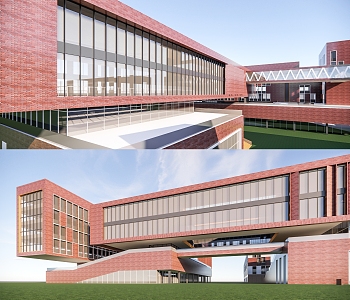 Modern School Simple Red Brick Primary School 3d model