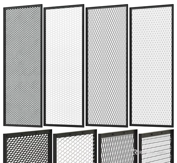 Modern Decorative Fence Panels With Various Mesh Designs And Metal Frames 3d model 