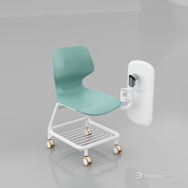 Light Green Office Chair With White Frame Wheels Side Tray And Tablet Holder 3d model 