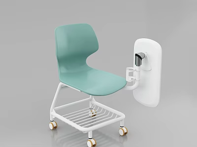 Light Green Office Chair With White Frame Wheels Side Tray And Tablet Holder 3d model