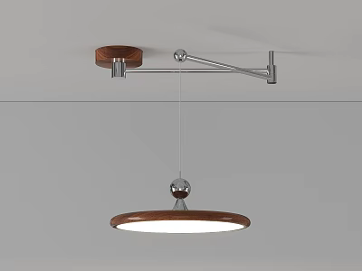Modern Pendant Light For Home Interior With Wooden Circular Shade And Metal Hanging Design 3d model