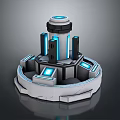Futuristic Tech Installation With Central Tower Circular Base And Blue Glowing Panels 3d model