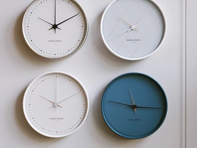 Four Modern Minimalist Wall Clocks With Geometric Dials And Different Colors 3d model