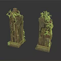 Ancient Stone Pillars Decorative Scene Components With Climbing Vines And Weathered Texture