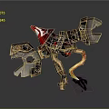 Mechanical Construct With Red Component Mechanical Claws Wooden Legs And Flame Effect