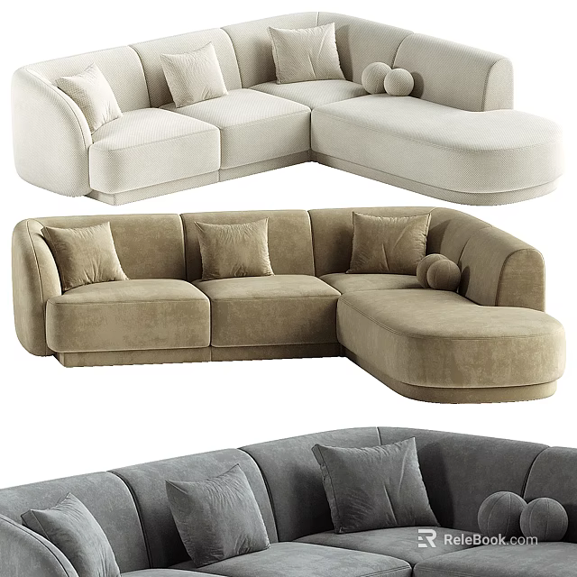 L Shaped Sectional Sofa with Plush Pillows in Neutral Tones and Modern Design 3d model 