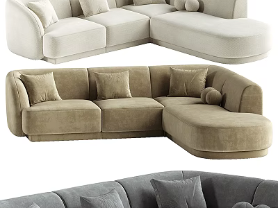 L Shaped Sectional Sofa with Plush Pillows in Neutral Tones and Modern Design 3d model