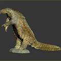 Golden Pangolin Sculpture Standing on Green Base With Detailed Scales and Lifelike Posture