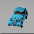 Vintage Blue Sedan Car Model with Classic Rounded Body on Reflective Black Surface