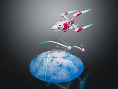 Advanced Space Exploration Craft With Laser Beams Orbiting Earth 3d model