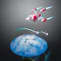 Advanced Space Exploration Craft With Laser Beams Orbiting Earth 3d model