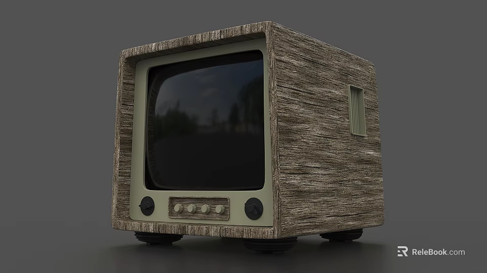 Vintage TV With Wooden Textured Case Classic Screen And Retro Control Knobs 3d model 
