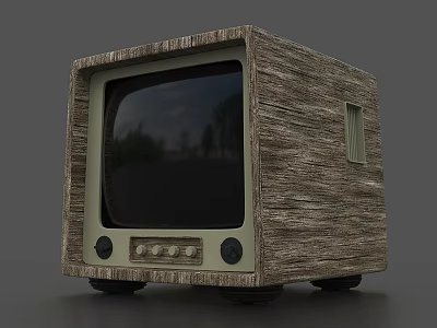 Vintage TV With Wooden Textured Case Classic Screen And Retro Control Knobs 3d model