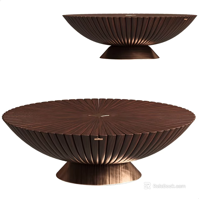 Elegant Round Dark Brown Ribbed Coffee Table With Sleek Base Design 3d model