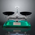 Classic Balance Scale With Green Base Metal Structure And Two Black Pans 3d model