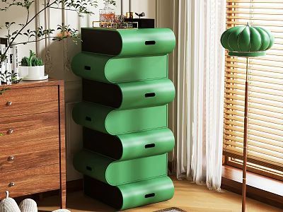 Green Modern Multi Layer Storage Cabinet With Wavy Drawers For Home Living Interior 3d model