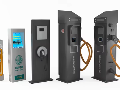 Modern Electric Vehicle Charging Stations With LCD Screens And Charging Cables 3d model
