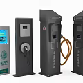 Modern Electric Vehicle Charging Stations With LCD Screens And Charging Cables