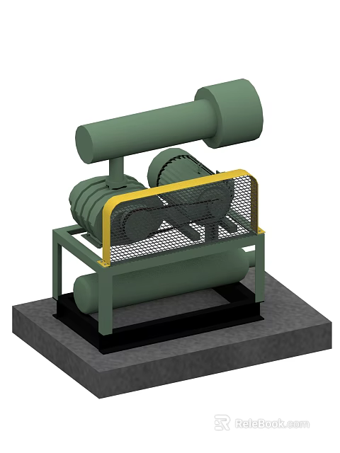 Industrial Compressor Equipment Featuring Yellow Safety Guard Green Roller Components And Solid Base Structure 3d model 