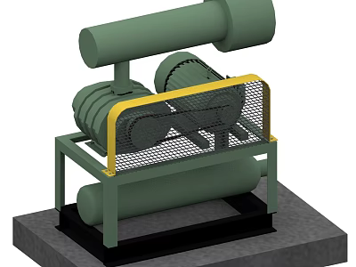 Industrial Compressor Equipment Featuring Yellow Safety Guard Green Roller Components And Solid Base Structure 3d model