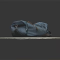 Blue Denim Backpack Placed On Circular Stone Platform With Black Background 3d model