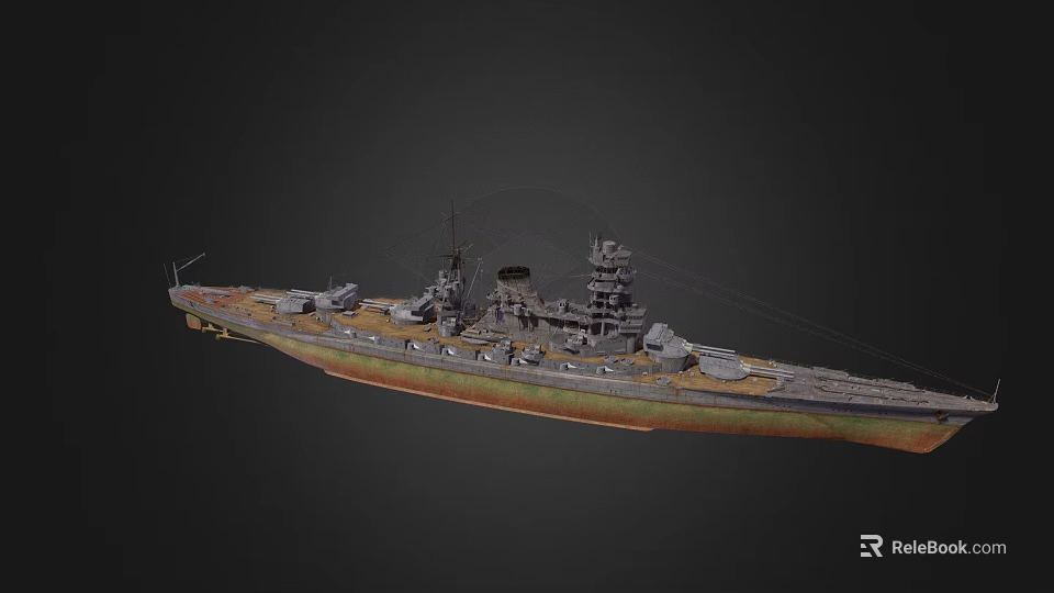 Vintage Battleship With Green And Brown Hull Main Turrets And Smokestack 3d model 