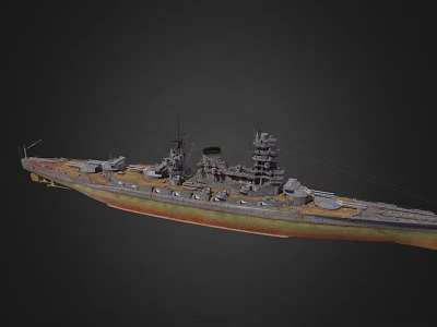 Vintage Battleship With Green And Brown Hull Main Turrets And Smokestack 3d model