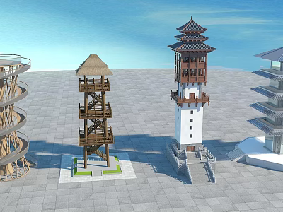 Chinese Watchtower Tower 3d model