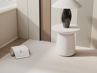 Modern Minimalist White Table Lamp with Black Stand Round Base on White Desk and Books 3d model