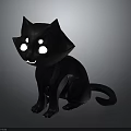 Black Cat Stylish Toy Figure With Glowing Round Eyes Sitting Pose Curved Tail