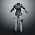 3D Model Character Outfit Featuring Black Leather Jacket Gray Jeans and Side Holsters 3d model