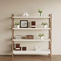 Wooden White Shelf With Birds Decor Flowers Plants Photo Frame Clock And Storage Boxes