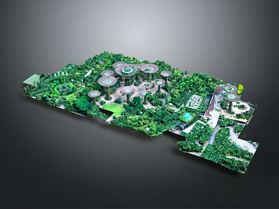 Cartoon Style Garden Scene with Lush Green Plants Circular Structures and Winding Paths 3d model