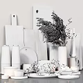 Modern Kitchenware Collection With Wooden Stone Cutting Boards Beige White Containers Dried Flowers And Candles