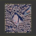 3D Aerial View of Historic Town with Dense Architecture and Central Plaza