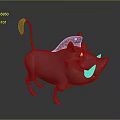 Cute Pink Cartoon Warthog Character With Black Tail Ears And Smiling Tusks