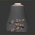 Cartoon Scene Bulb Shaped Container With Spiral Structure Small Cubes Mesh Cover Shiny Reflective Base