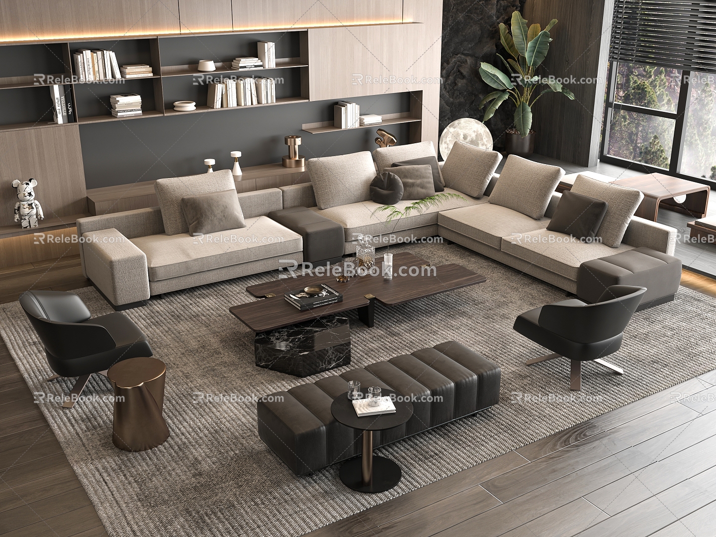 Miloti Minotti Sofa Coffee Table Combination Multi-person Corner Sofa Coffee Table Leisure Chair 3d model