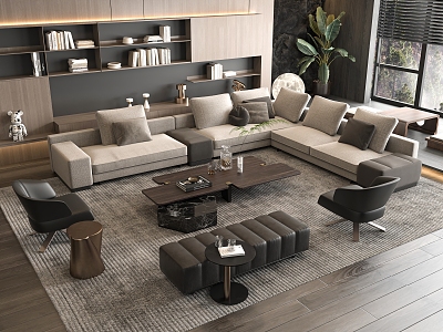 Miloti Minotti Sofa Coffee Table Combination Multi-person Corner Sofa Coffee Table Leisure Chair 3d model